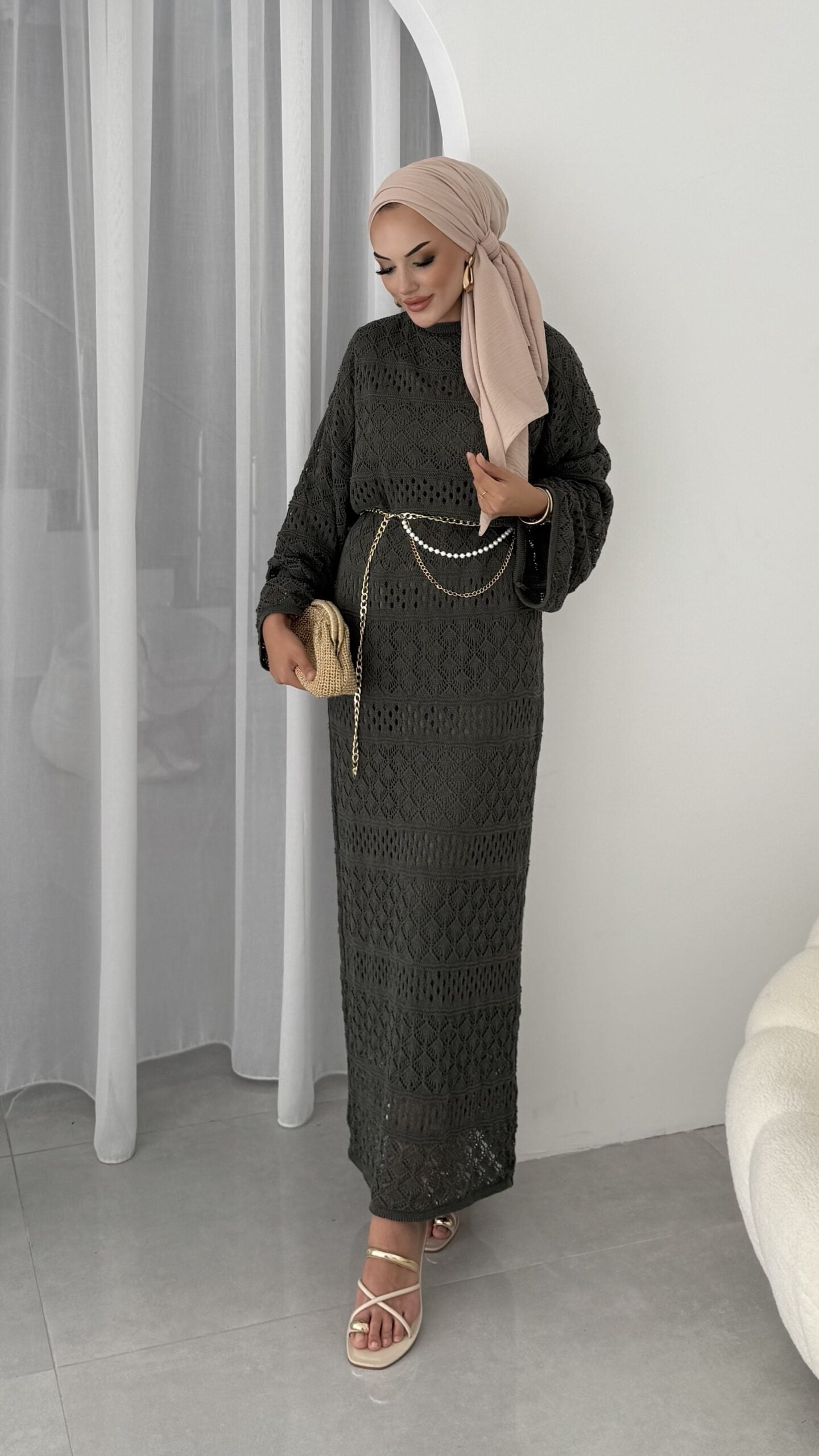 Marka Muadil Kemerli Ajurlu Elbise |  