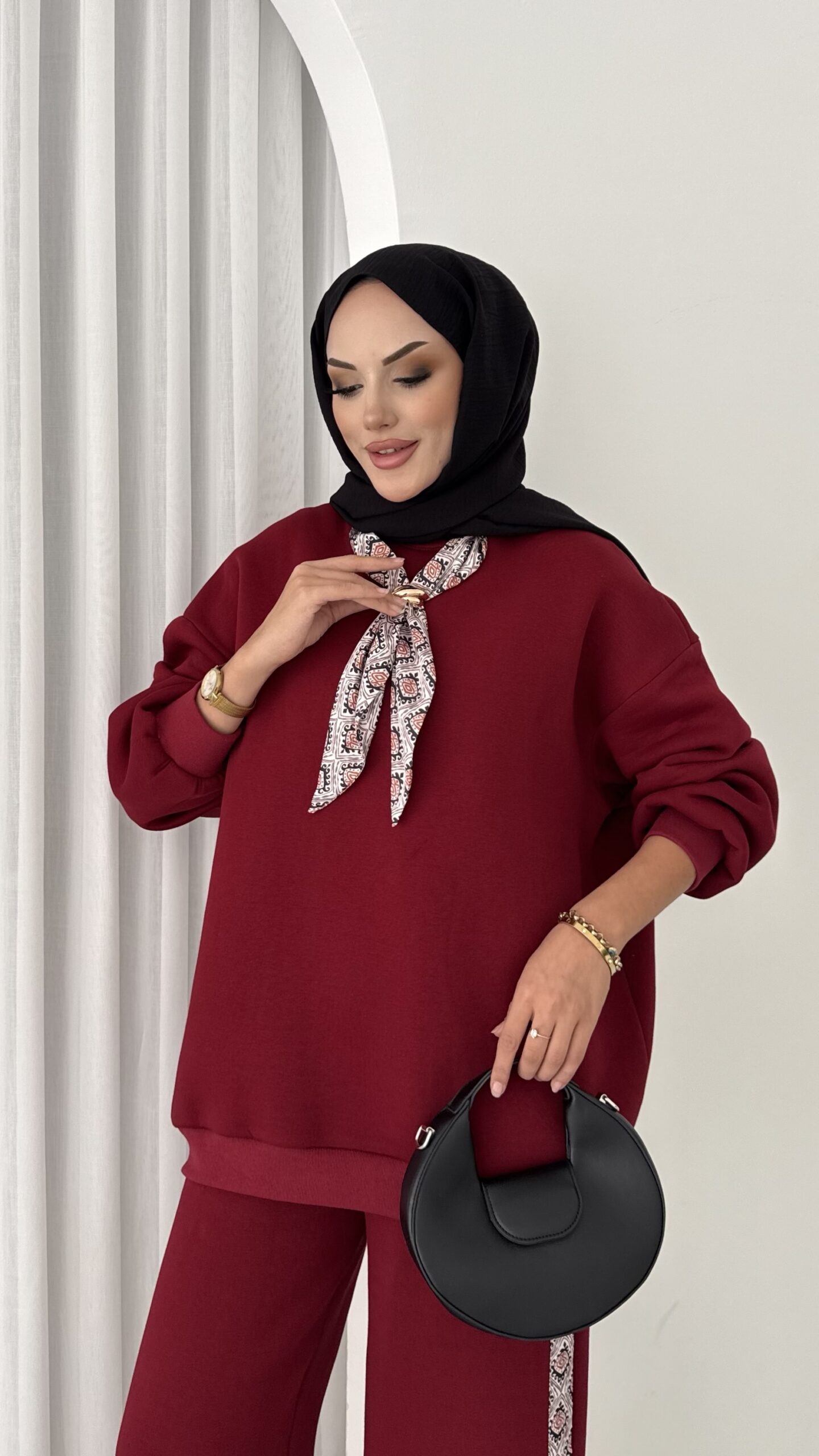 Fular Detaylı Şardonlu Sweat İkili Takım |  