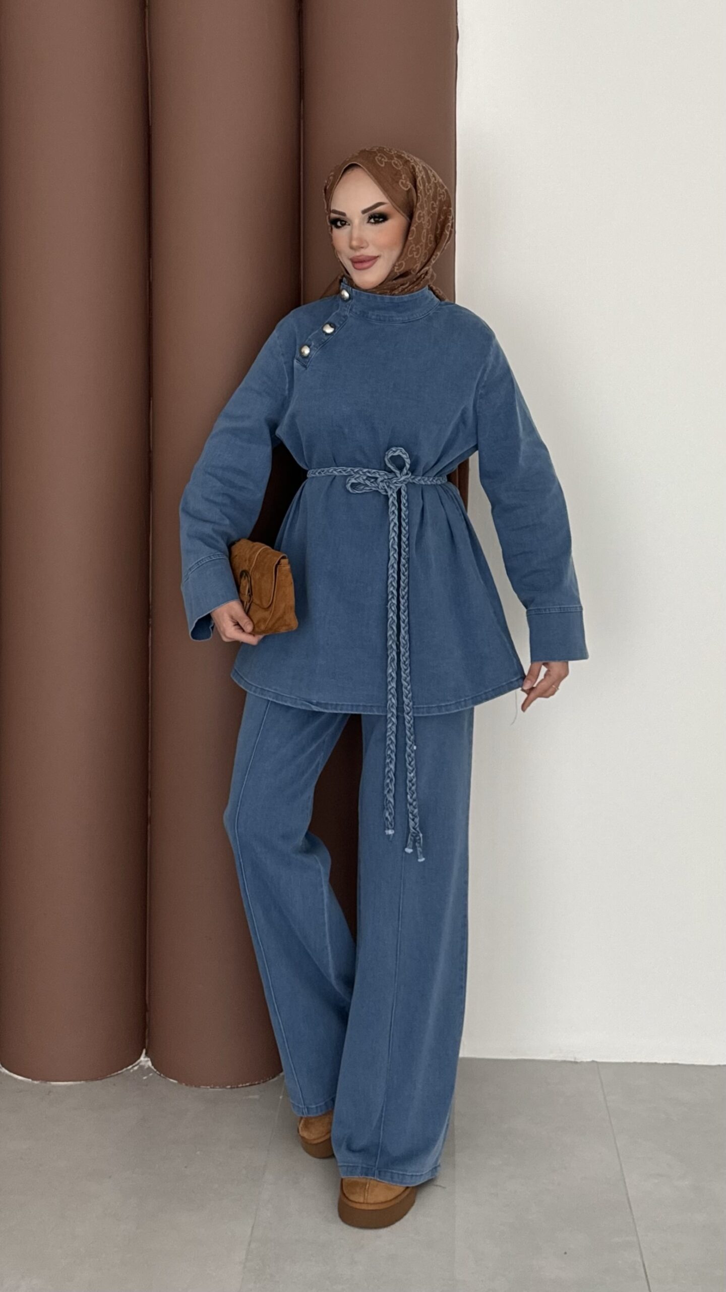 ZRA Muadil Örgü Kemerli Denim Takım |  