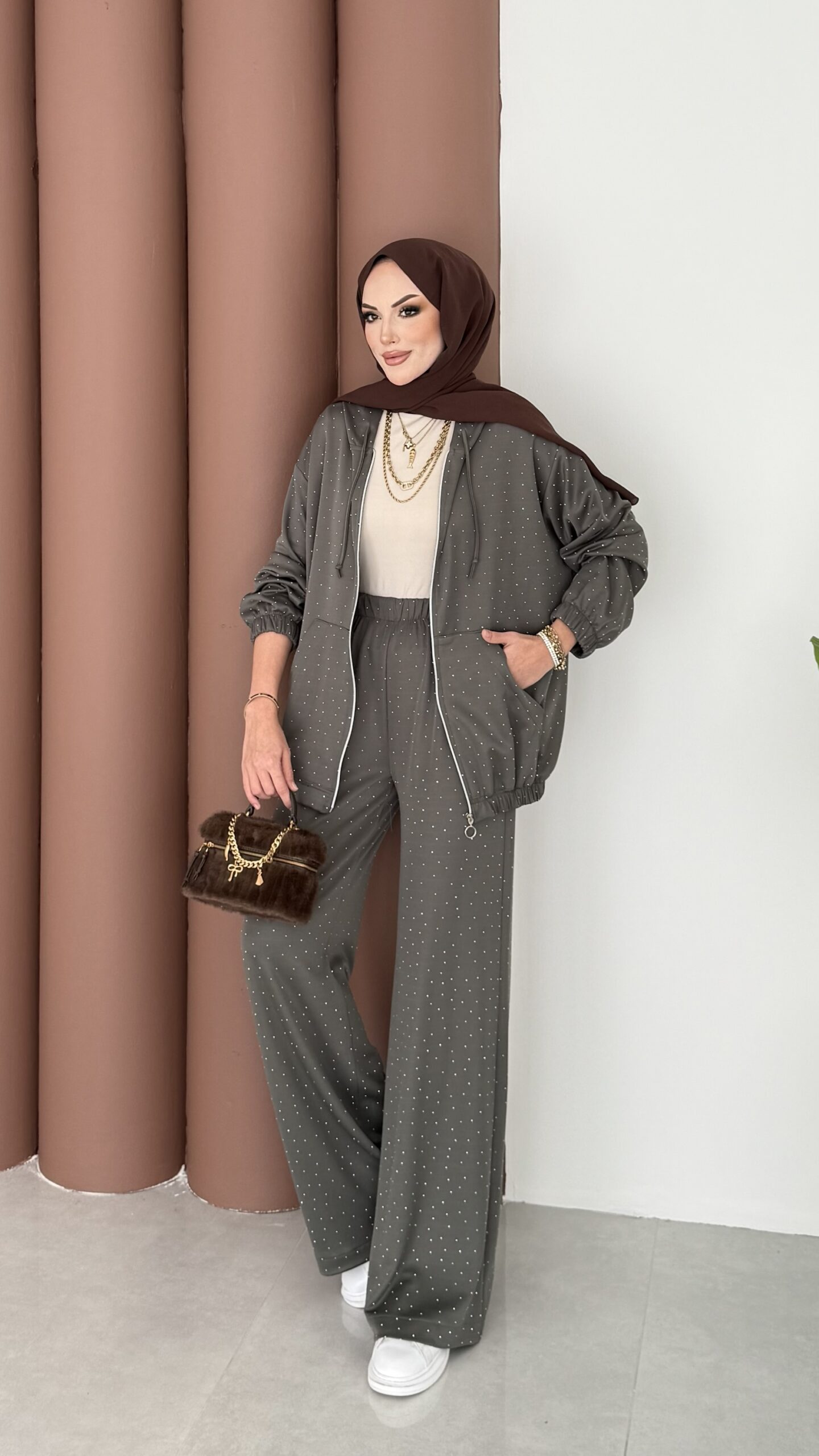 Fashion Taşlı Bomber İkili Takım |  