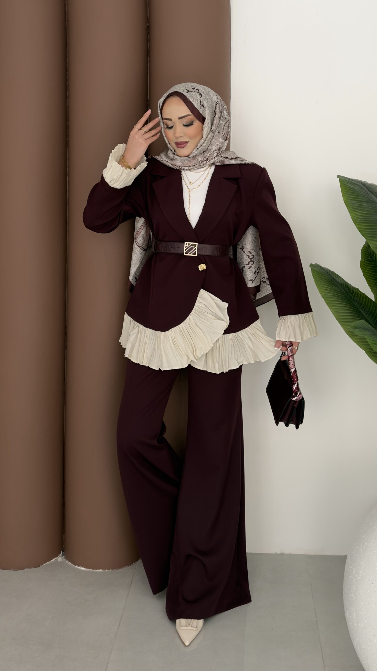 Violet Piliseli Double Blazer İkili Takım |  