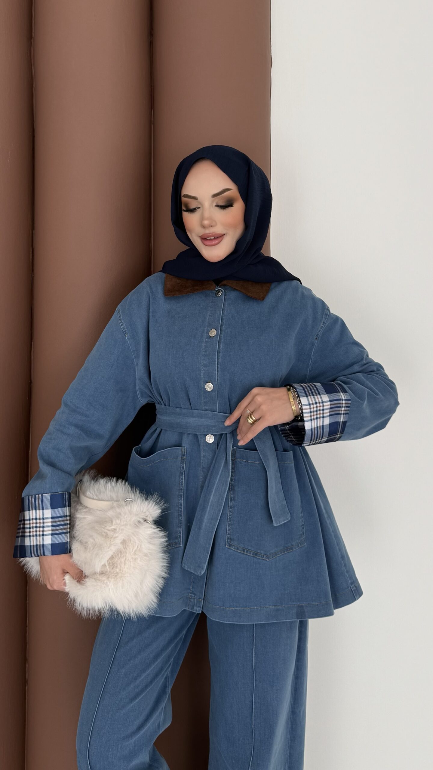 Ekose Desen Denim İkili Takım |  