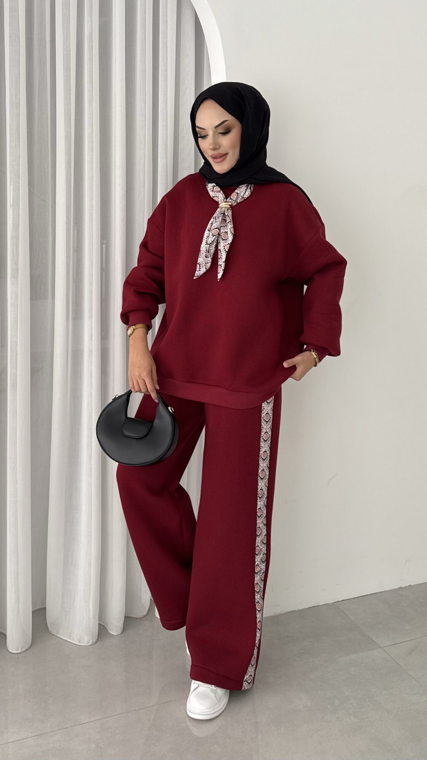Fular Detaylı Şardonlu Sweat İkili Takım |  