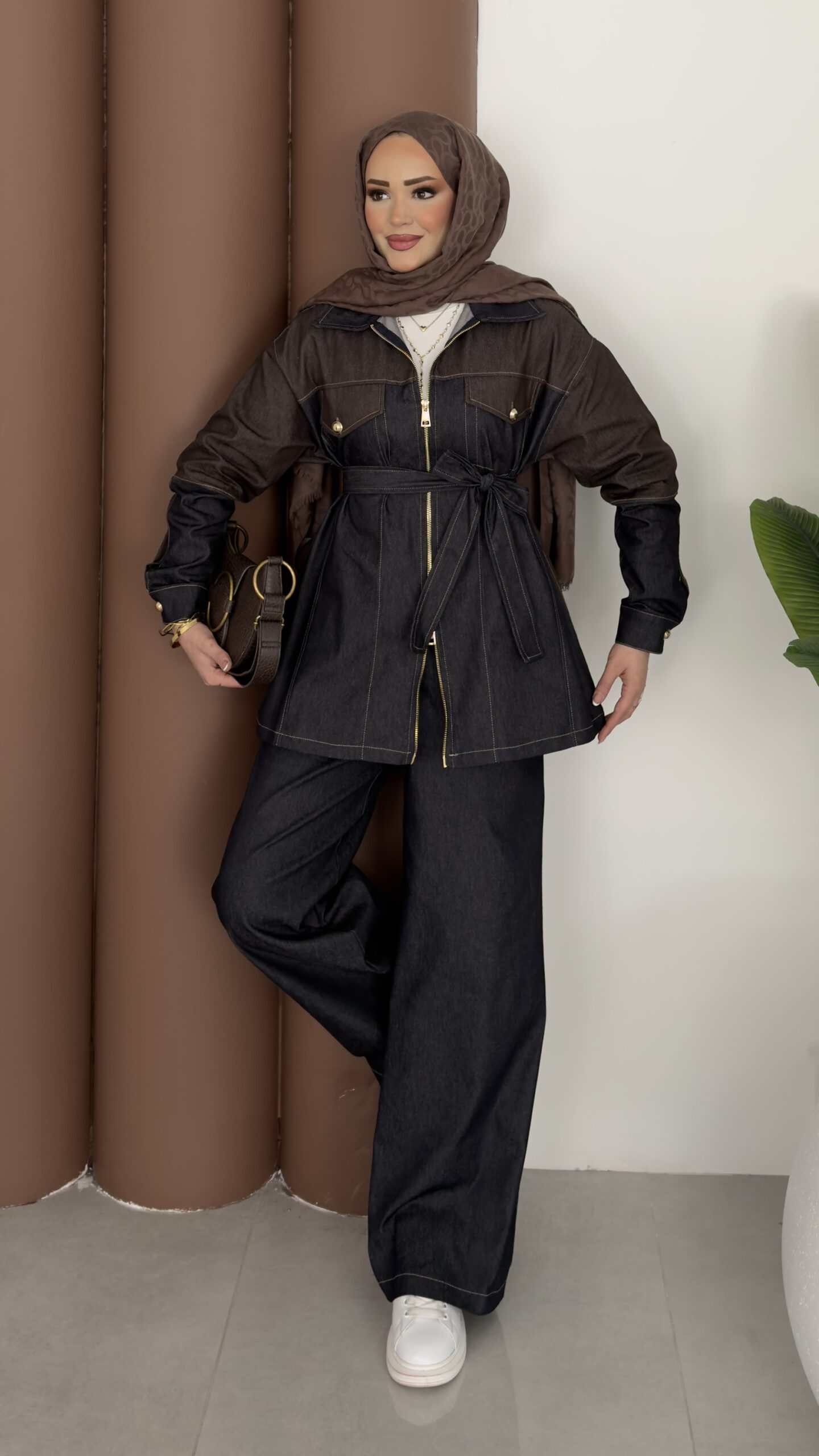 Dark Çift Fermuarlı Denim İkili Takım |  