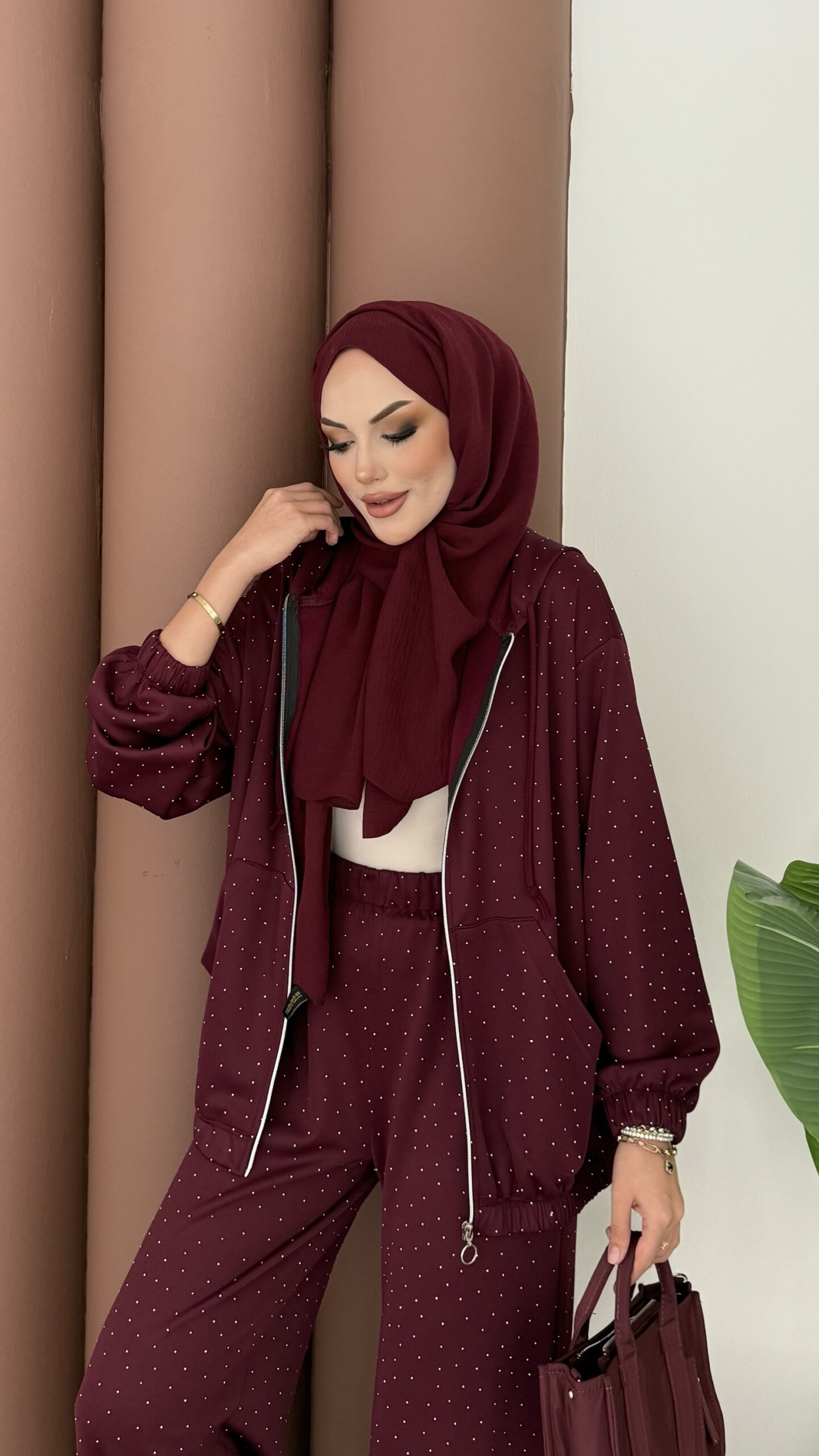 Fashion Taşlı Bomber İkili Takım |  